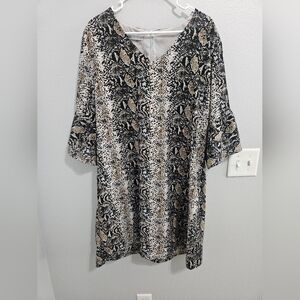 Womens Snakeskin Print Bell Sleeve Dress Size XXL